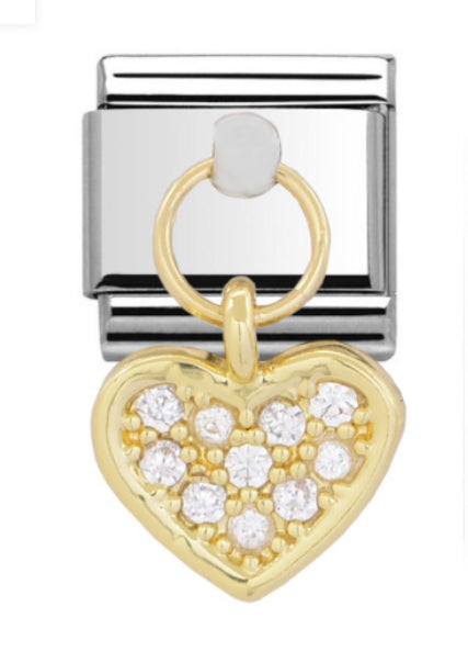 Gold Pave Heart Drop Charm