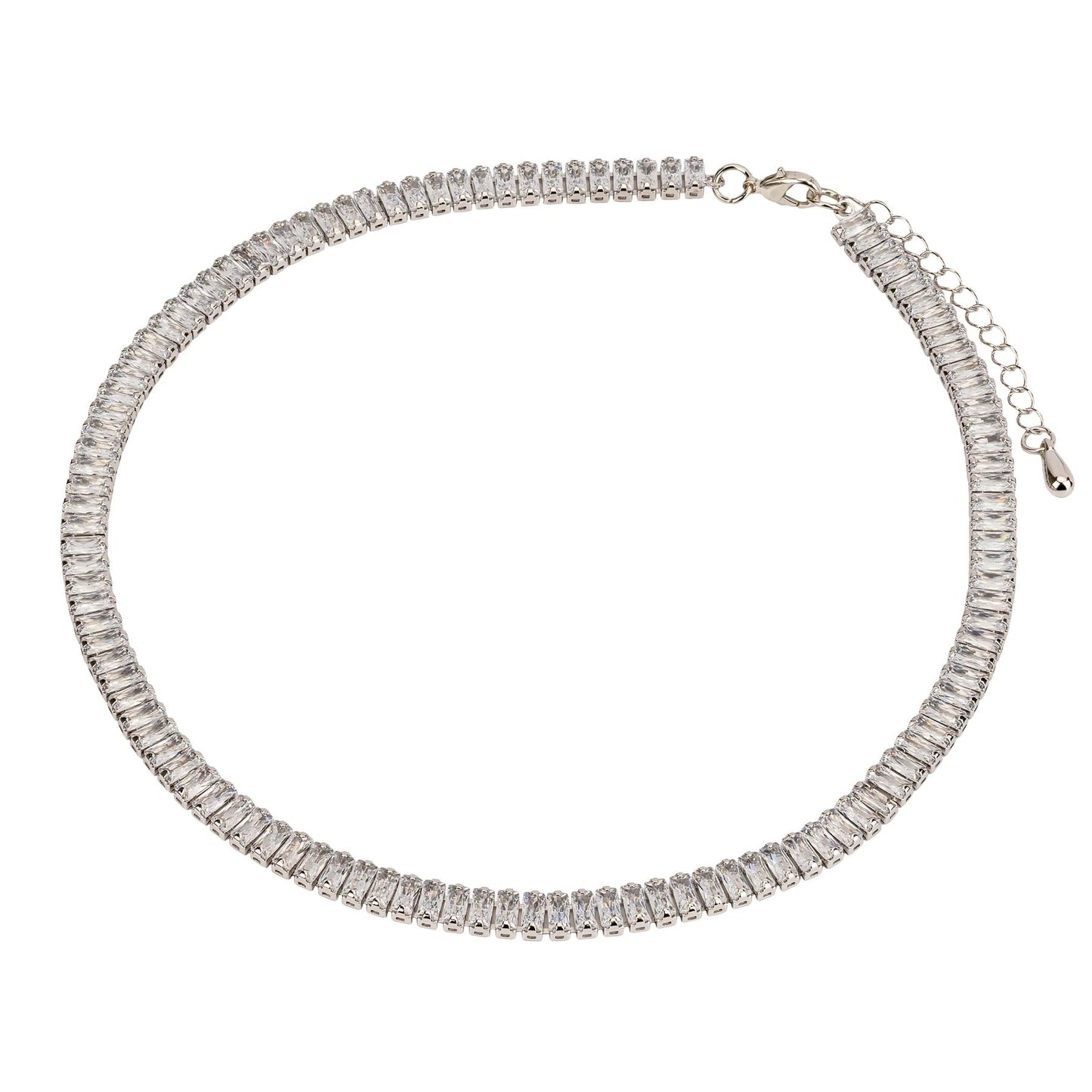 Rhodium Plated Baguette Cut Necklace