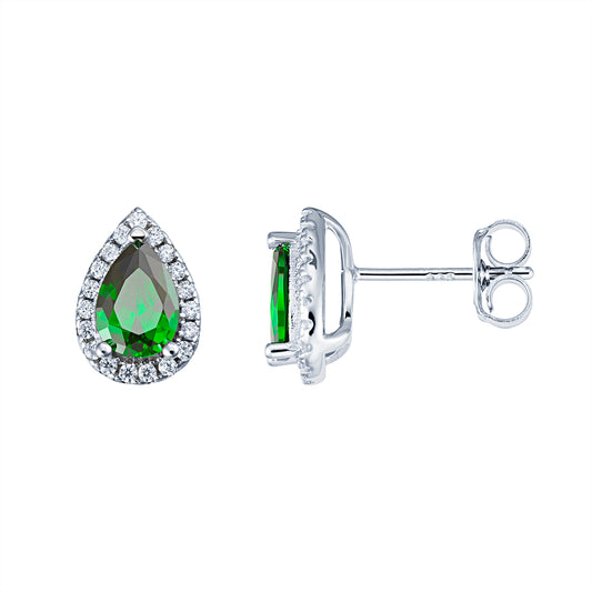 Sterling Silver Pear Shaped Emerald Earrings