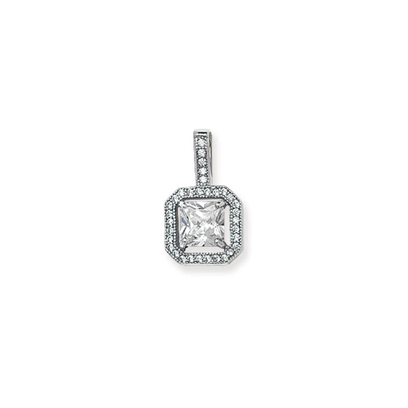 Sterling Silver Square Halo Cubic Zirconia Pendant & 18" Curb Chain