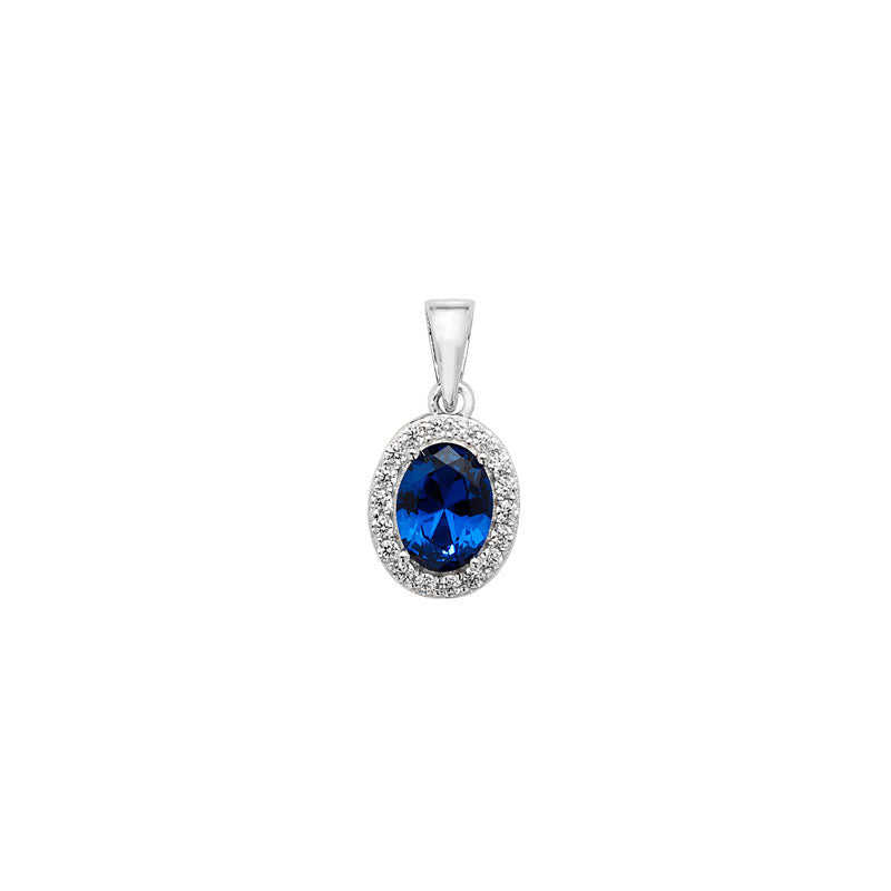 Sterling Silver Oval Sapphire Pendant & 18" Curb Chain