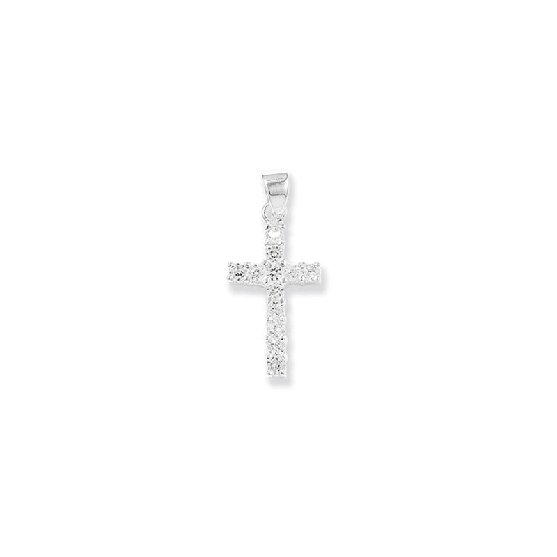 Sterling Silver Cubic Zirconia Cross Pendant & 18" Curb Chain