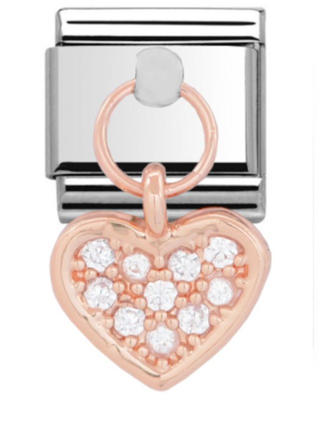 Rose Pave Heart Drop Charm