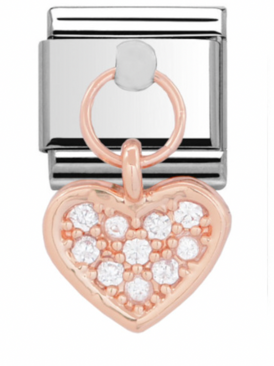 Rose Pave Heart Drop Charm