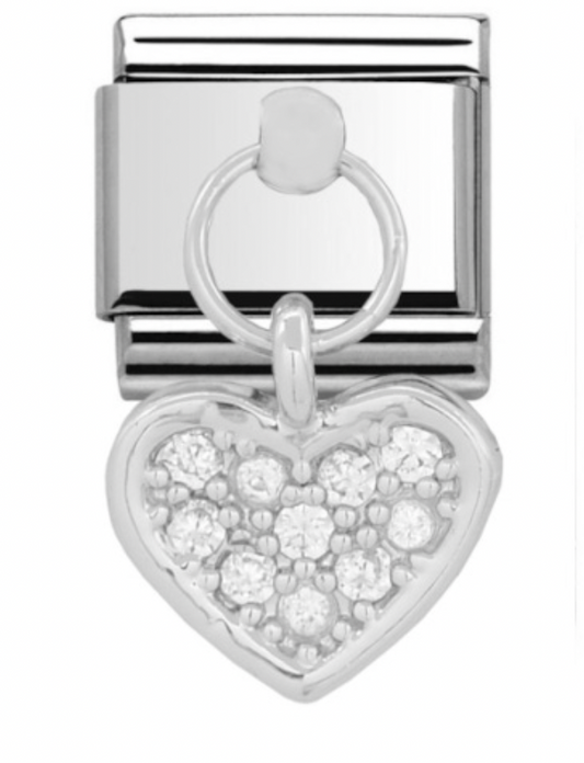 Silver Pave Heart Drop Charm