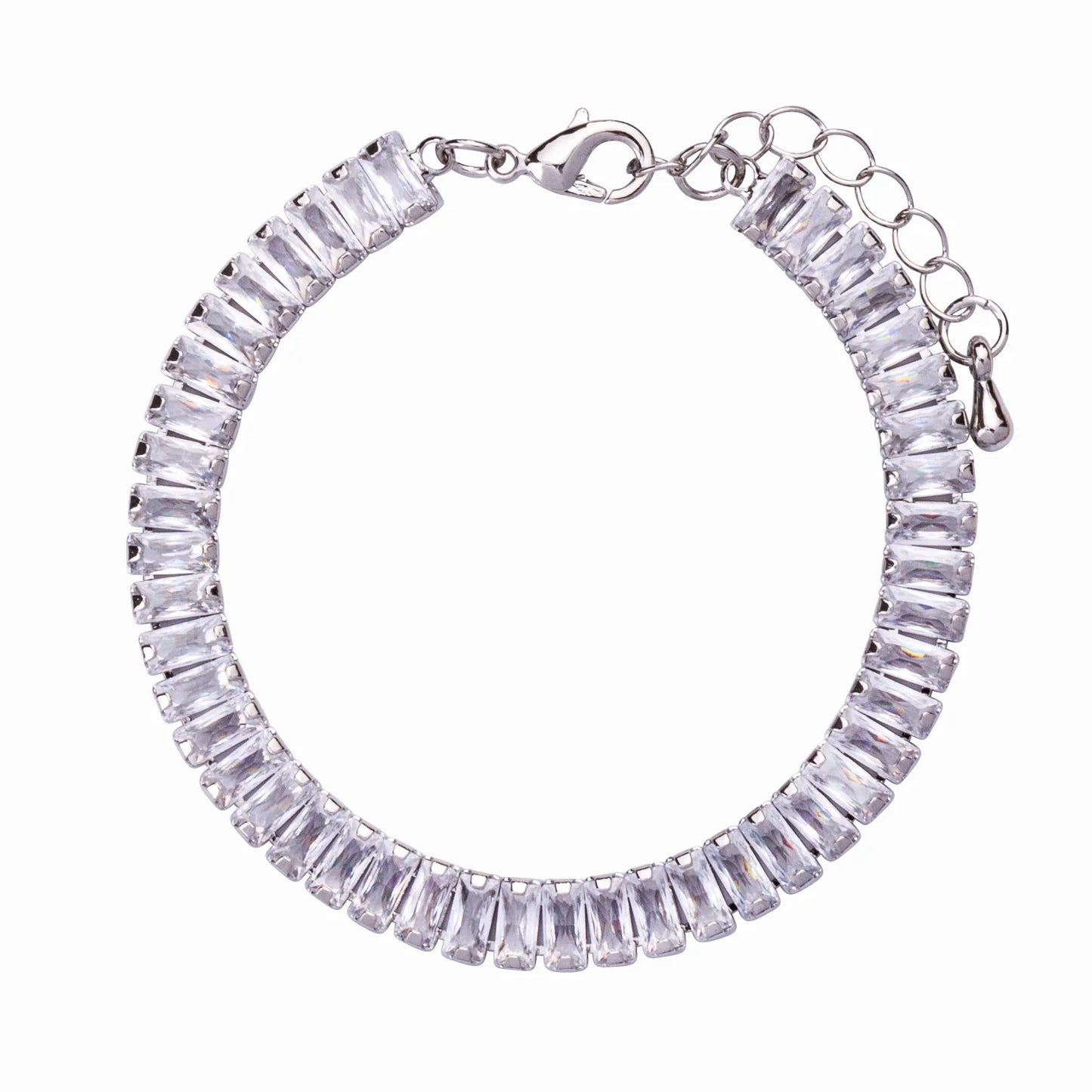 Rhodium Plated Baguette Cut Bracelet