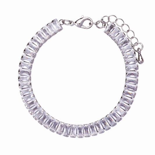 Rhodium Plated Baguette Cut Bracelet