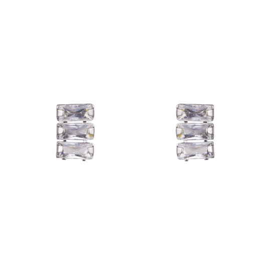 Rhodium Plated Baguette Cut Earrings